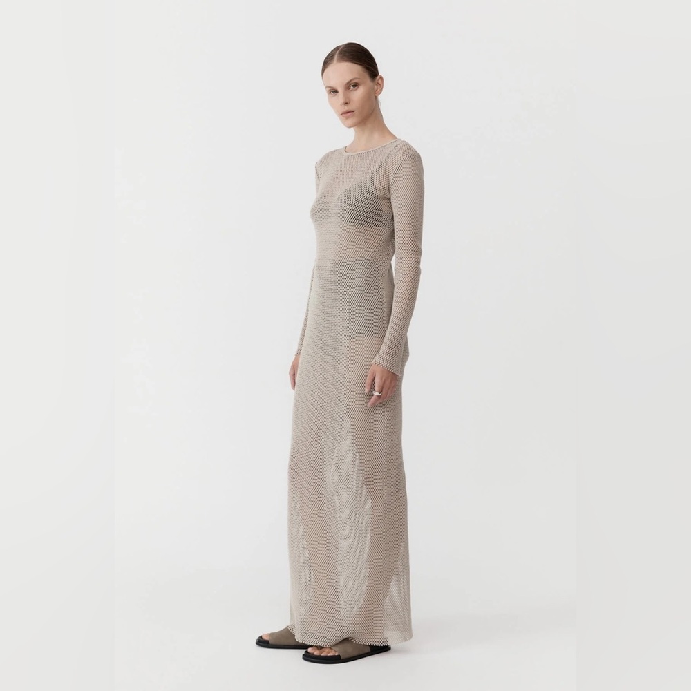 St Agni Long Sleeve Mesh Dress in Aloe XS